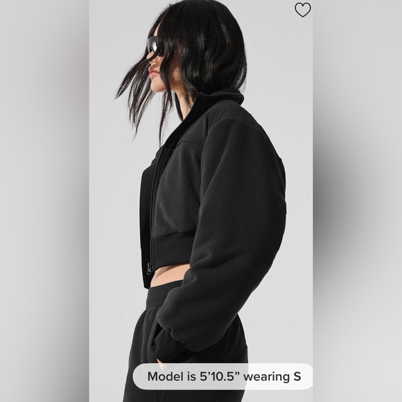 Alo Yoga NWT Polar Fleece Cropped Wintry Mix Full Zip Jacket Black Size S - Picture 5 of 11